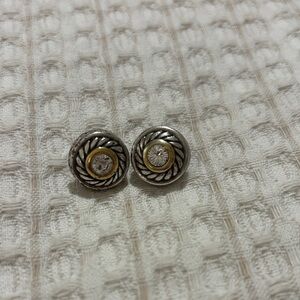 Brighton Silver and Gold Rope-Detail Crystal Stud Earrings